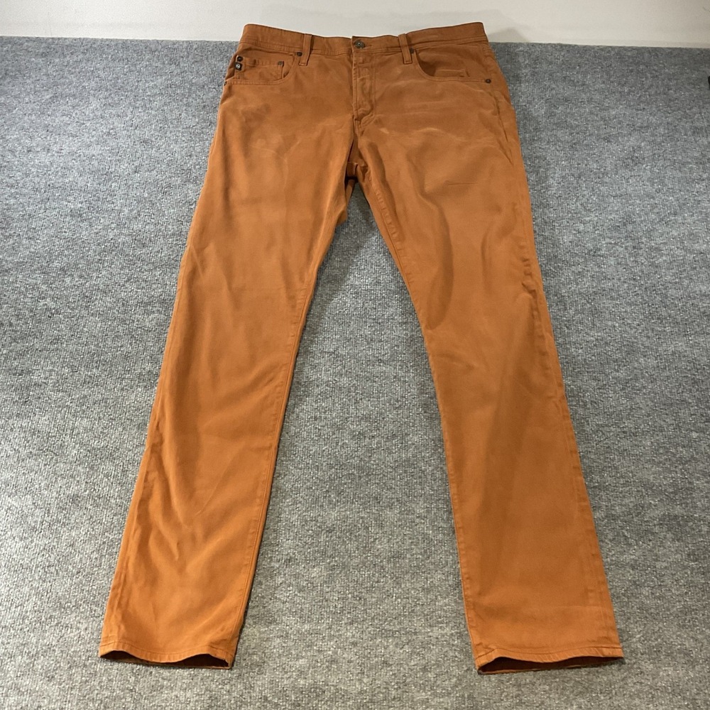 AG Adriano Goldschmied Tellis Modern Slim Pants Rust Orange 36x34 Italian Fabric